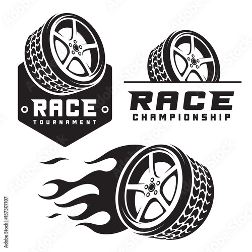 Cuadros en Lienzo set of car wheel fire racing emblems logo template isolated on white background