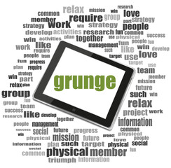Poster - Text grunge. Social concept . Tablet Pc. Word cloud collage