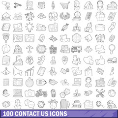 Poster - 100 contact us icons set, outline style