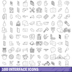 Poster - 100 interface icons set, outline style