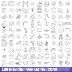 Poster - 100 internet marketing icons set, outline style