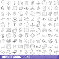 Poster - 100 network icons set, outline style