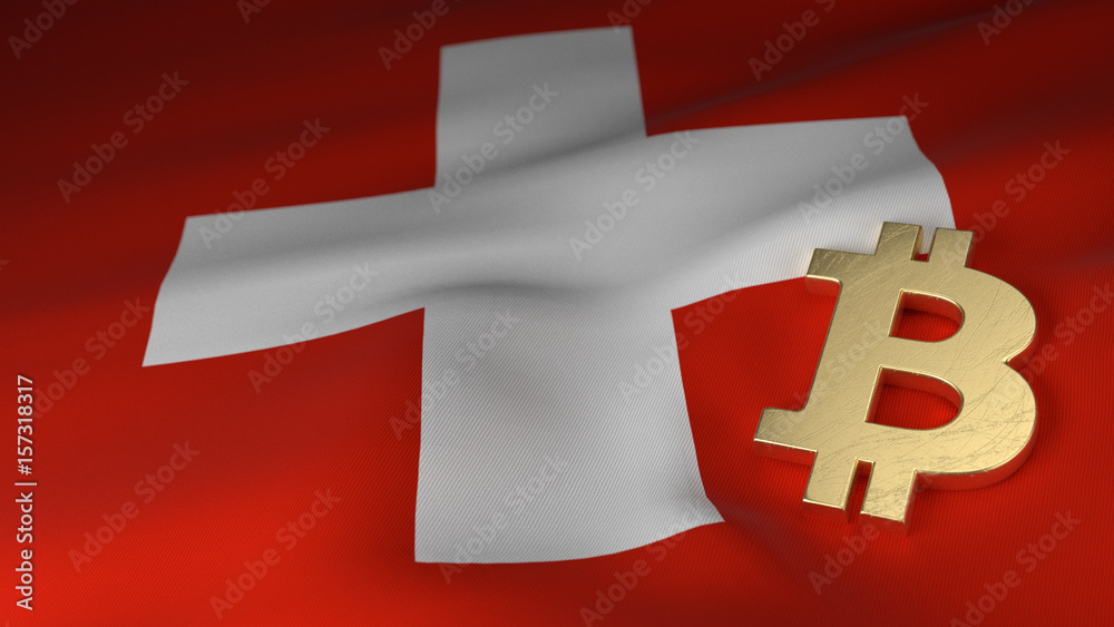 Bitcoin Currency Symbol on Flag of Switzerland