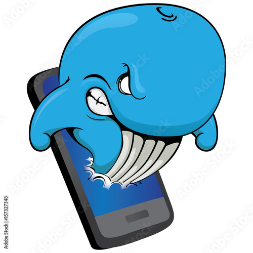 Illustration of a blue whale coming out of a mobile phone, warning of ...