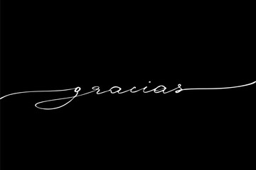 Thank you in Spanish, handwritten text on black background, vector