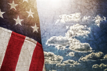 Wall Mural - American flag on blue sky