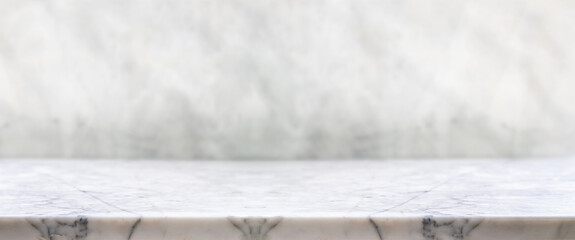 Fototapete - empty white marble table top with blur stone background bokeh light,mock up template for display or 