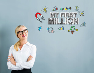 Wall Mural - My First Million text with business woman