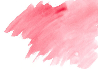 Red and pink watercolor wet brush paint striped isolated splash on white background