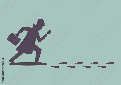 Fotomural Silhouette of detective investigate is following footprints
