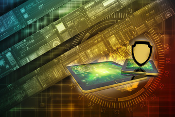 Poster - 3d rendering tablet with shield 
