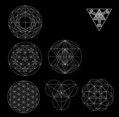 Canvas Print - Sacred geometry symbols and signes vector illustration. Hipster tattoo. Flower of life symbol.