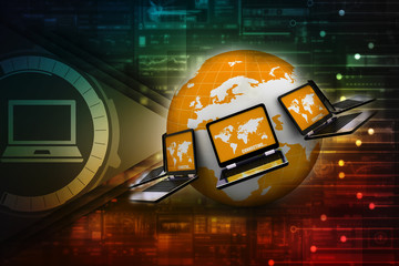 Poster - 3d rendering technology laptop network
