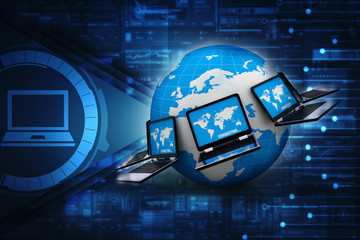 Poster - 3d rendering technology laptop network
