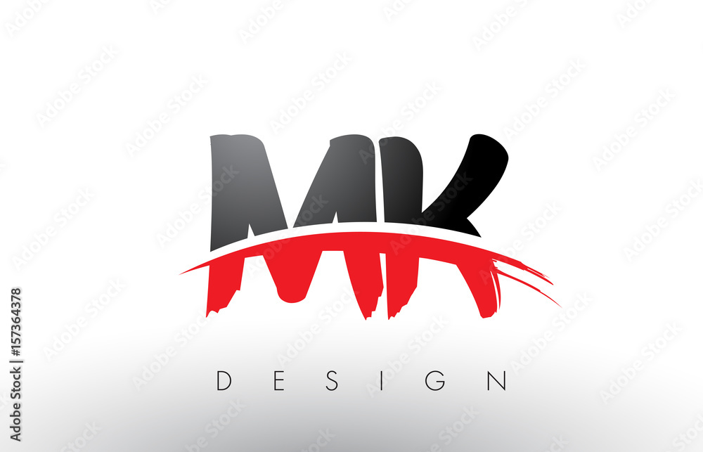 MK M K Brush Logo Letters with Red and Black Swoosh Brush Front Stock ...