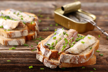 fresh sandwich with sardines on wholegrain bread