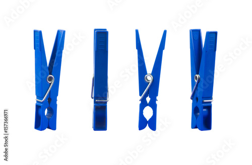 Fotografía Blue clothespin from different sides isolated on white background