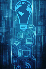 Poster - 2d illustration bulb future technology, innovation background, creative idea concept