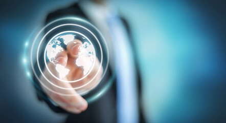 Wall Mural - Businessman using web interface to surf on internet 3D rendering