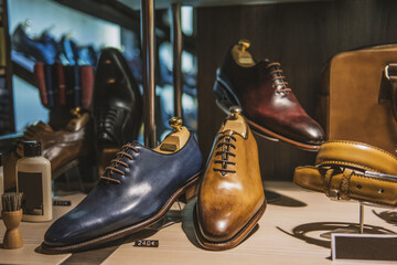 men shoes in a luxury shop in paris