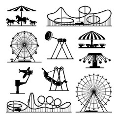 Canvas Print - Vector icons of different attractions in amusement park