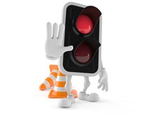 Red Light Character With Traffic Cone