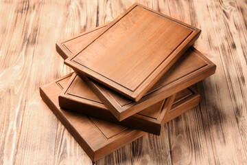 Canvas Print - Stack of rectangular wooden boards on table