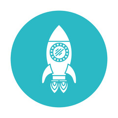 circle light blue with space rocket with two turbines vector illustration