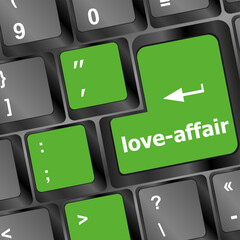 Poster - love-affair on key or keyboard showing internet dating concept