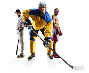 Wall Mural - Multi sports collage ice hockey baseball boxing isolated on white