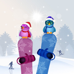 Sticker - birds on snowboard