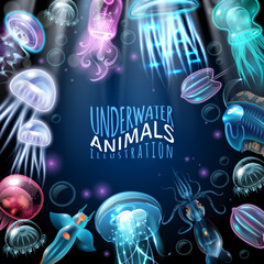 Wall Mural - Underwater Animals Frame Background