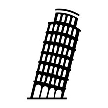 Black Icon Leaning Tower Of Pisa Cartoon Vector Graphic Design