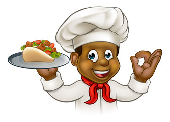 Poster - Cartoon Black Chef with Kebab