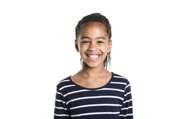 adorable african little girl on studio white background