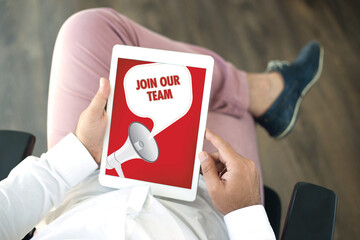 Wall Mural - People using tablet pc and JOIN OUR TEAM announcement concept on screen