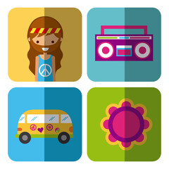 Wall Mural - hippie scenery cartoon shading icon vector illustration design graphic