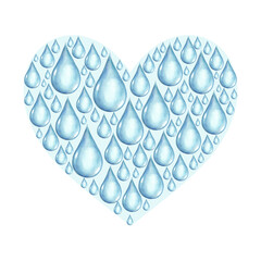 Wall Mural - Heart with watercolor water drops on a white background