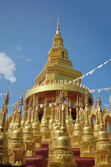 Wall Mural - Beautiful view of many golden pagoda in the temple in Thailand