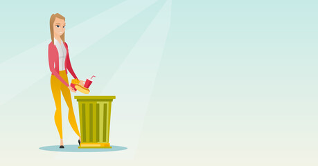 Sticker - Woman throwing junk food vector illustration.