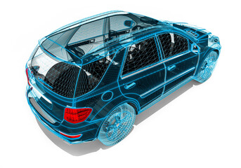 Wall Mural -  Wire Frame SUV / 3D render image representing an luxury SUV in wire frame 