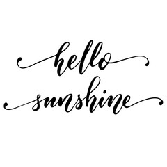 Wall Mural - Hand lettering hello sunshine inscription on white background, fancy modern calligraphy. Vector illustration. Can be used card design.