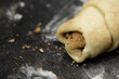 Dough rolling for cinnamon rolls. Close-up. Selective focus