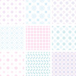 © dariank - Nine different sealmess patterns. Collection of cute simple designs in blue and pink pallette. Trendy vector backgrounds.