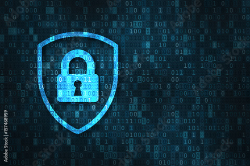 Fotomural Cybersecurity and data privacy protection concept, lock, binary digits backgroun