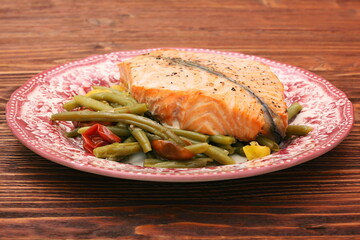 Wall Mural - Salmon steak, veggies and herbs