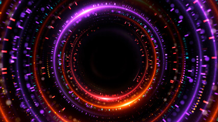 Fototapete - 3d rendered circular flares tunnel. Random shapes forms a bright background.