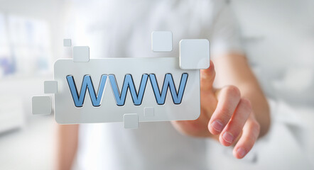 Wall Mural - Businessman surfing on internet using tactile web address bar 3D rendering