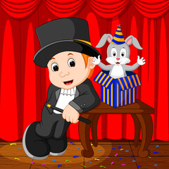 illustration of a magician performing on a stage