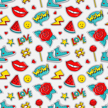 Vector Seamless Pattern With Colorful Patches.
